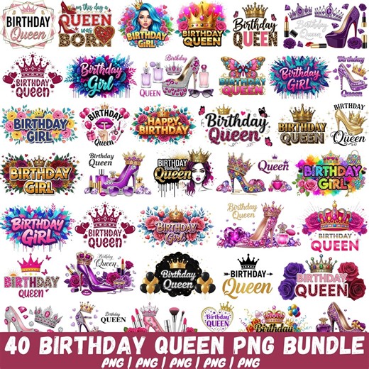 Birthday Queen Clipart PNG Bundle, Happy Birthday PNG, Birthday Queen Party Png, Sublimation Clipart, Crown Birthday Girl PNG, for Cricut - Etsy