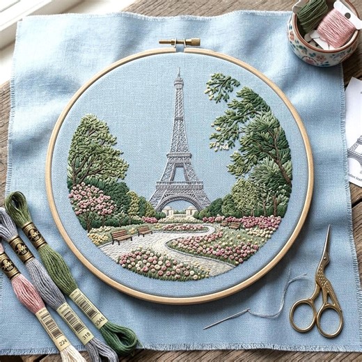 Eiffel Tower Embroidery Pattern, Romantic Garden Landscape Hoop Art (digital Download) - Etsy