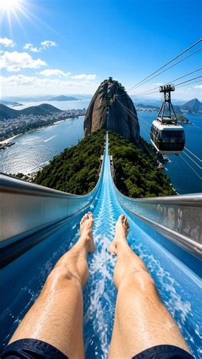 POV: Riding a Waterslide Down Rio's Sugarloaf Mountain! 🇧🇷🌊