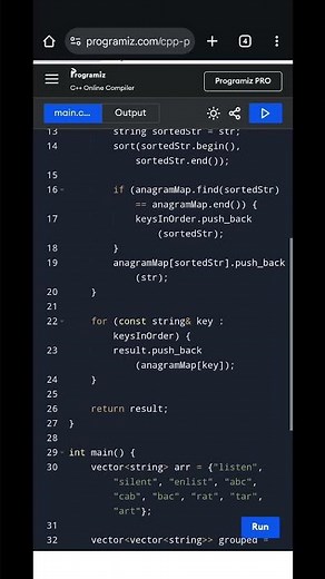Group Anagrams in Order of Appearance | C++ Hash Map + Sorting Approach