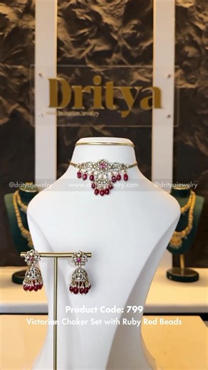 Dritya Jewelry on Instagram: "Price: ₹1399 • Comment “link” below to get the product link or place your order directly via DM! 💬✨ Victorian Choker Set with Ruby Red Beads Code: 799 ❤️ Rule Every Room with Red ❤️ Turn heads with our Ruby Red Victorian Choker Set! Featuring CZ sparkle, antique polish, and statement earrings, this set was made for festive royalty. ✨ Victorian Finish • ❤️ Ruby Beads • 👑 Grand Bridal Energy How to Order: ✔️ Comment to get the link 🥳 ✔️ Prefer shopping yourself? Vi
