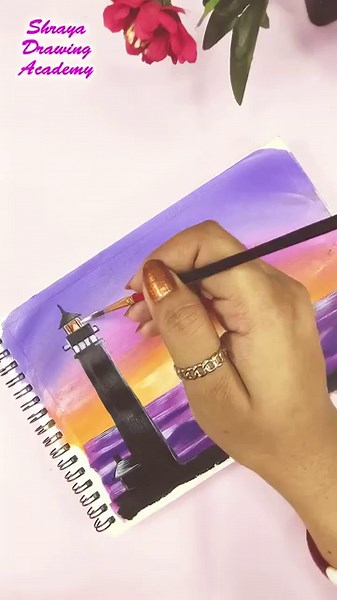 How to Paint a Lighthouse at Sunset | Beautiful Acrylic Painting for Beginners