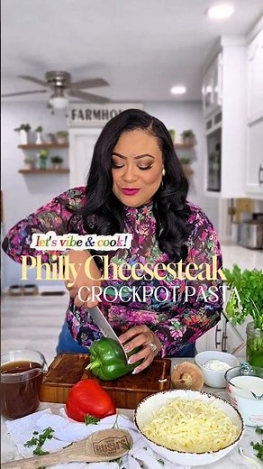 Crockpot Philly Cheesesteak Pasta #recipe