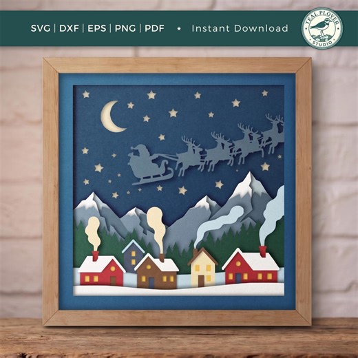 Christmas Village 3D Shadow Box | Layered SVG DXF EPS Cut Files for Cricut, Silhouette, Laser - Etsy