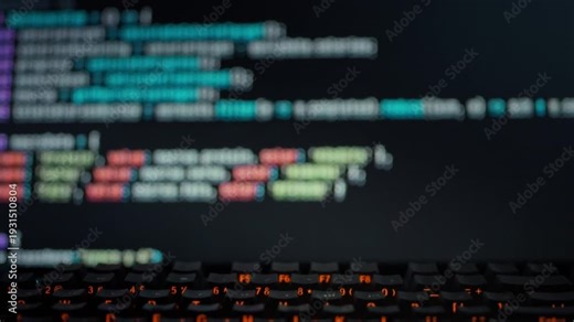 A programmer observes as a computer display dynamically generates precise algorithmic code, highlighting autonomous programming and technological innovation in automation software