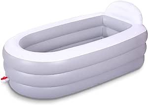 Inflatable Bathtub for adults, 65"×34"×28" Foldable Portable Bathtub, Blow UP Bath Tub with Backrest for Home Spa or Ice Bath(Gray White).