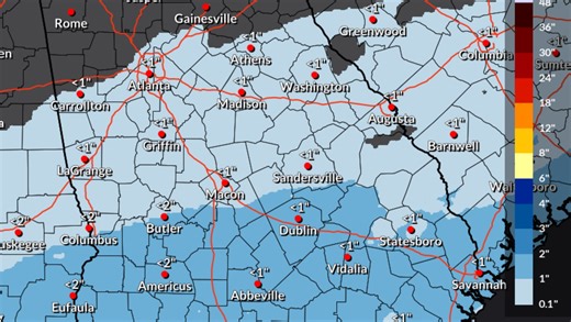 Winter Storm Watch across Georgia beginning Tuesday. How much snow is in the forecast?