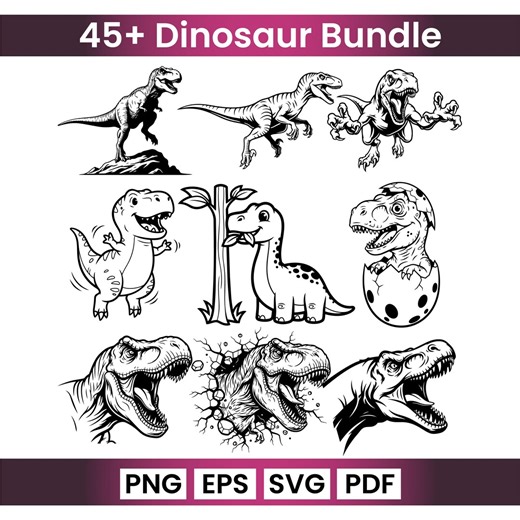 Dinosaur SVG Bundle, Dinosaur PNG Bundle, Dinosaur Clipart, T-Rex SVG, Cute Dino Clipart, Dinosaur Silhouette, Cricut Cut Files