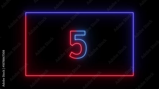 Numeric countdown frame animation with glowing outline and timer flow. Number counting sequence inside animated frame and ticking time. Countdown clock element for media screen and digital content