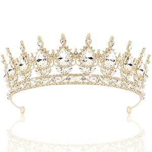 TOBATOBA Gold Crown Gold Tiara for Women - Crystal Wedding Tiara for Bride, Queen, Princess, Quinceanera, Headpiece for Birthday, Prom, Pageant, Halloween, Cosplay