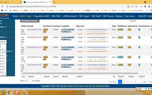 ENCORI预测miRNA-lncRNA调控关系