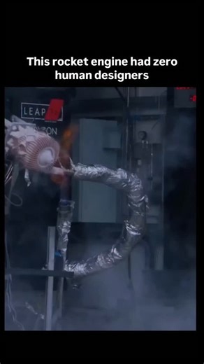 Quantum Emerges | Science & Tech on Instagram: "This rocket engine wasn't designed by humans, but by AI. It was created using Noyron, a physics based engineering AI built by LEAP 71. Instead of learning from past designs, it uses real physics, thermodynamics, and manufacturing rules to generate engines directly from requirements. The aerospike engine was 3D printed as a single copper piece and hot fire tested with liquid oxygen and kerosene. Inside it burns at extreme temperatures, while the out