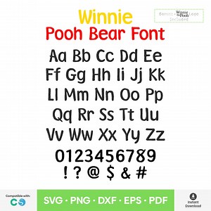 Winnie Alphabet Pooh Bear Font SVG Cartoon PNG Birthday Party Iron on Transfer Clipart Instant Download Silhouette Cricut Cut File DXF - Etsy