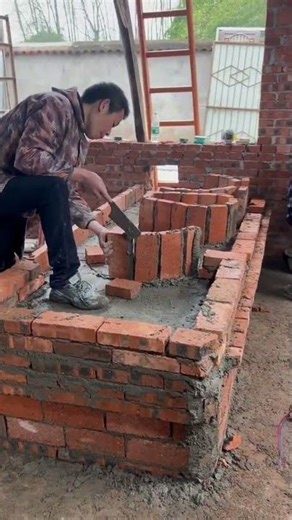 installing kitchen bricks to make the stove strong and hold the pot #shortvideo #construction #fypシ