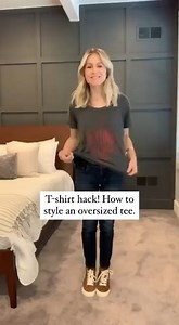 3.2K views · 158 reactions | T-SHIRT HACK! This is my favorite way to style an oversized tee! Take a loose fitting tee and knot it in the back then tuck it under...then do a French tuck in the front for a fitted, cool look. I know all the guys here are living for my fashion videos. 藍藍 Ladies, follow me on Insta for more style tips...I got you! https://www.instagram.com/itscourtneybrennan/ | Courtney Brennan | Facebook