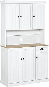 HOMCOM 71" Buffet with Hutch, Modern Farmhouse Kitchen Pantry Storage Cabinet with Microwave Oven Countertop, Drawer, White