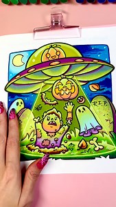 How to make an alien coloring page! I added the light beam color on the top of all of the objects and a magenta shadow color on the bottom. I added acrylic pen details at the end! Happy spooky coloring! #coloring #colorwithme #coloringtutorial #alexandrafranzese #adultcoloring #coloringbook | Coloringbooksbyally