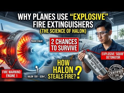 Why Planes Use "Explosive" Fire Extinguishers (The Science of Halon) #avationsaftey #aircraft