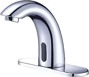 Chrome Touchless Bathroom Sink Faucet - Automatic Sensor Faucet - Dual Power Supply 110V AC or Battery Operated for Commercial