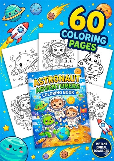 Kids Astronaut Coloring Book PDF | Astronaut Coloring Book for Children | Printable Space Coloring Pages - Etsy