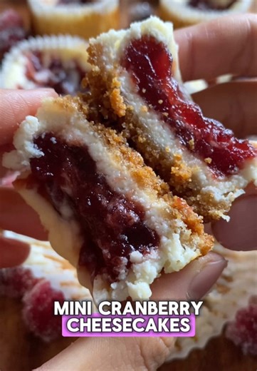 Easy Mini Cranberry Cheesecakes for New Year’s Eve 🎉 Crust: - 1/2 cup graham cookie crumbs - 1/2 tbsp sugar - 2 tbsp melted butter Cheesecake filling: - 8oz cream cheese - 1/4 cup sour cream - 3 tbsp milk - 1 egg - 1/2 tsp vanilla - 1/4 cup sugar - Pinch of salt - 1/2 cup cranberry sauce Topping: - Sugared cranberries, optional - More cranberry sauce Bake at 350 F for 15-20 minutes Makes 10-12 mini cheesecakes I hope you enjoy these easy mini cranberry cheesecakes for a New Year’s Eve party or 