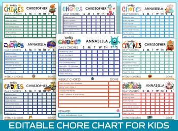 Kids Chores, Streamline Your Household Tasks, Editable Chore List Templates