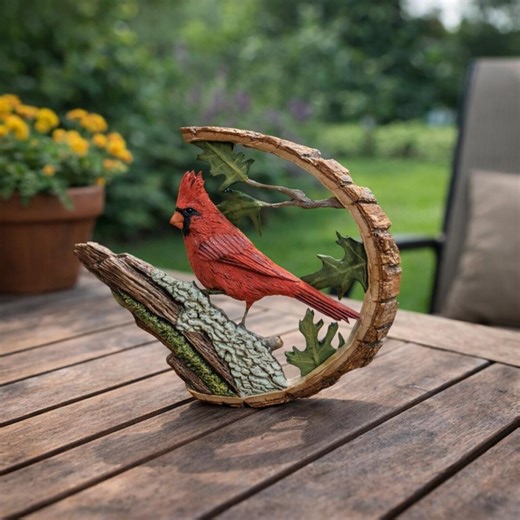 Red Cardinal Garden Statue, Resin Bird Patio Decor, Outdoor Table Ornament - Etsy