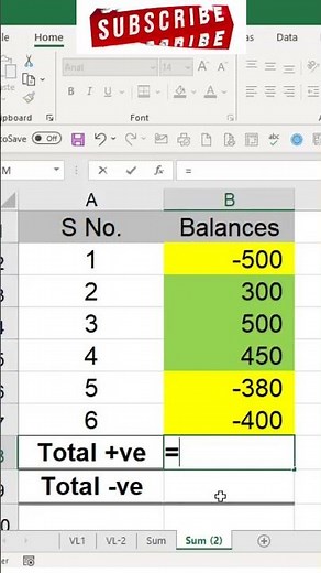 Sum of positive and negative numbers in excel # How to add positive & negative numbers separately.