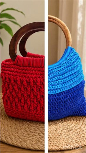 👜 Handmade Crochet Bag with Wooden Handle | Stylish Handmade Bags✨ #Shorts