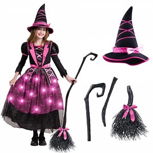 Joyfy Light Up Witch Costume Set for Girls, Starry Witch Dress with Broom Hat for Kids and Toddlers, Perfect for Halloween Party Dress-Up Cosplay Age up to 3 - Walmart.com