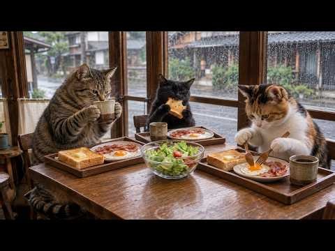 🌧️ 雨の日の日記｜猫たちと囲む、静かな朝ごはん。