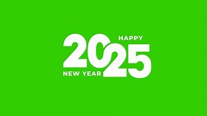 Happy New Year 2025 animation with White Colors, transparent background and Green Screen Motion. Great for celebrations, events, messages, and festivals. 4K animation
