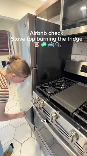 Wish I would’ve noticed the stove being so close to the fridge earlier 😂 #cleanwithme #airbnbhost #cleaning #sidehustle