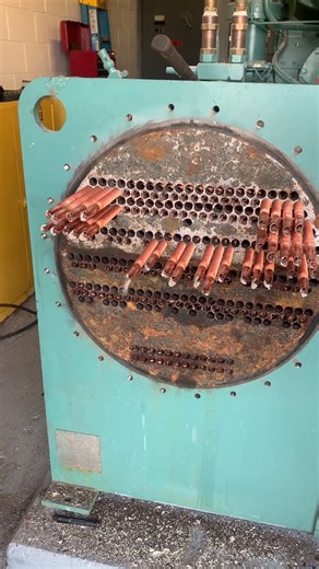 Re-tube Process For This Water Cooled Condenser #heatexchanger #chiller #HVACWork