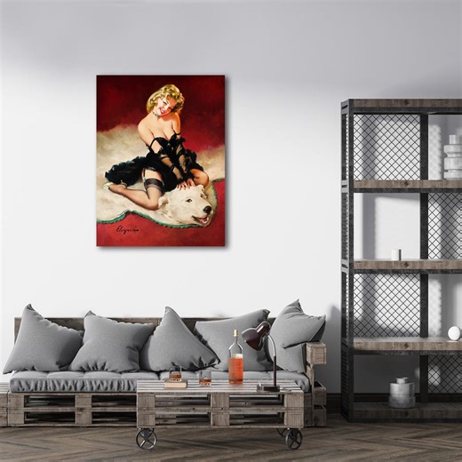 Pin up Girls Gil Elvgren - Faits sur l'ours, très grande affiche murale en métal, impression d'art, fille sexy, oeuvre d'art rétro vintage pour salon chambre loft - Etsy France