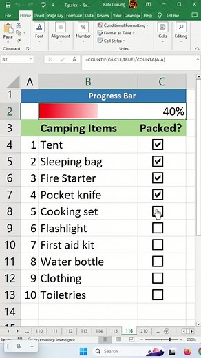 How to create Progress Bar (step by step) in Excel Part 2 #exceltipsandtricks #excelhacks #exceltricks #GoogleSheets #spreadsheets #exceltips #exceltutorial #Excel | Santino