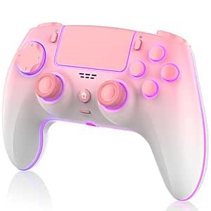uscoreek Wireless Controller for Ps4, Custom Pink-White Gradient Design, Compatible with Ps4/Slim/Pro and Windows PC, Support RGB Light/6-Axis Gyroscope/Dual Vibration/3.5mm Audio Jack/1000mAh Battery
