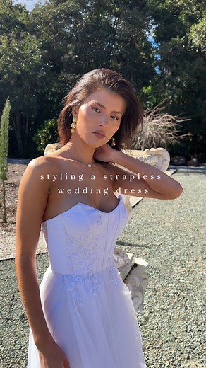 Modern Edge: Styling a Strapless Romantic Wedding Dress with Pearl and Gold Details