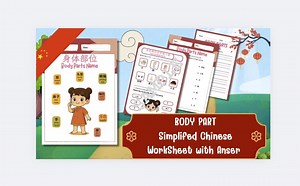 Worksheet Body Parts Matching and Filled in SIMPLIFIED CHINESE With Answer for Homeschool | Preschool Activity | Kindergarten Mandarin. - Etsy