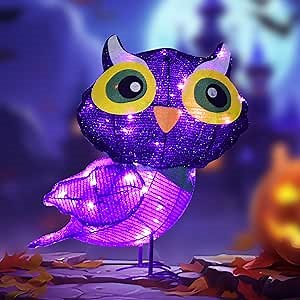 Halloween Decorations Outside Lighted Owl - HOYECHI Outdoor Halloween Decor Owl 1.66FT, Light Up 3D Owl with 50 LED Lights, Ground Stakes, Extension Cord, for Front Yard Porch Gardens Lawns Party