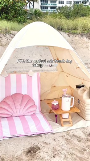 Just you, the ocean, and your phone on DND 🐚 🏝️💕! The perfect solo beach set up 🎀! #summer2026 #beachdays #summeressentials #beachgirl #summervlog beach tent, beach chair, beach day, summer fun, beachside, self care essentials, self care