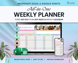 Weekly Time Blocking Planner Spreadsheet 24 Hour Weekly Schedule Tracker Time Management Template ADHD Planner to Do Checklist Spreadsheet - Etsy