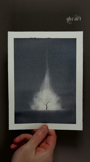 Painting a Dark Minimalist Watercolor Landscape #shorts #art