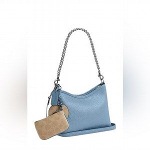 Coach Laurel Small Leather Shoulder Bag Pool Blue Silver Hardware Mirror Charm
