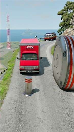 Cars & Ambulance Van vs Giant Pit Bollards Crash - BeamNG.drive