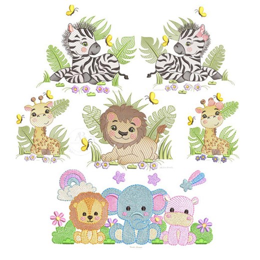 Safari Animals Embroidery Designs – Lion, Giraffe, Zebra, Hippopotamus, Elephant Machine Embroidery Pattern (digital Download) - Etsy