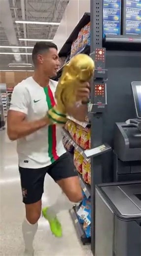 Ronaldo Buys World Cup Trophy at Self-Checkout! 😂 #Ronaldo #Funny