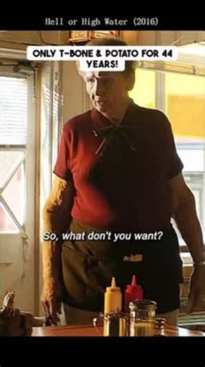 Clips on Instagram: "Witness a masterclass in culinary rigidity! After 44 years on the clock serving up the exact same T-bone steak and baked potato, this server has *zero* tolerance for menu deviations—especially after the notorious 1987 trout incident. This snippet, pulled from the brilliance of *Hell or High Water*, perfectly captures the authentic, no-nonsense spirit of a Texas institution. The only real question left is: are you ditching the corn or the green beans? #HellOrHighWater #DinerL