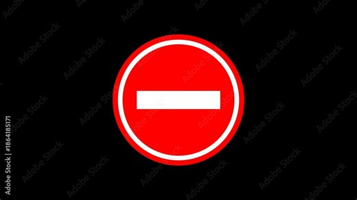 Professional red no entry sign animation on black background for security warnings legal disclaimers and restricted access content in high quality video intros.