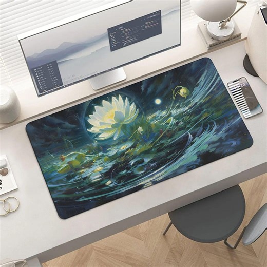 Mystic Lotus Mouse Pad | Fantasy Night Pond Desk Mat, Celestial Moonlight Accessory - Etsy
